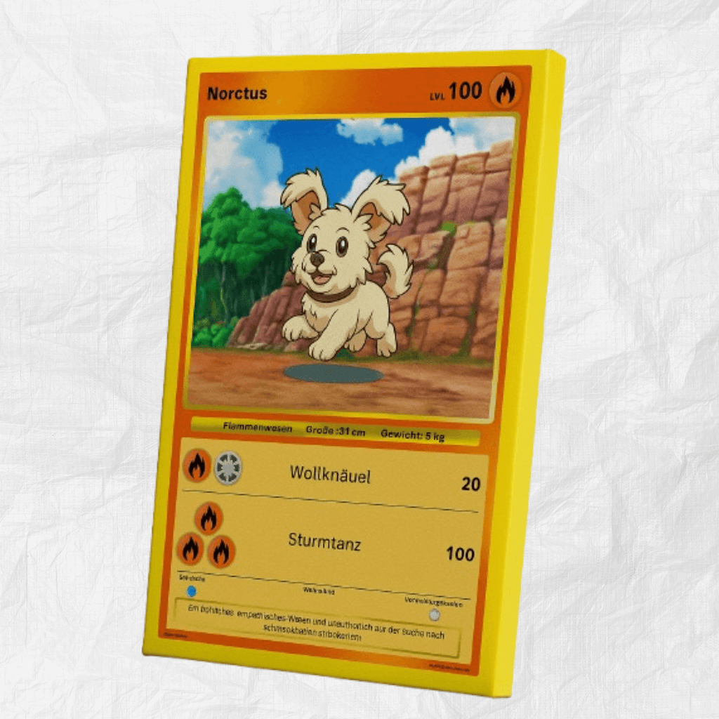 Haustier als personalisierte Pokémonkarte im Comicstil auf Leinwand